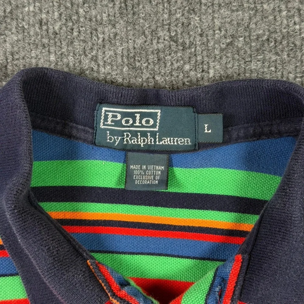 Polo Ralph Lauren Polo Shirt Mens L Multi Color Striped Short Sleeve Cotton